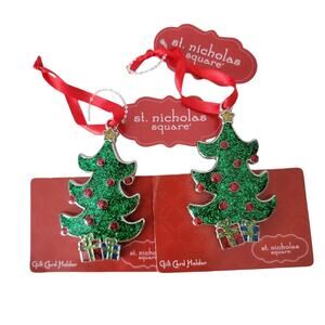 St. Nicholas Square Gift Card Holder Christmas Tree Set of Two NEW